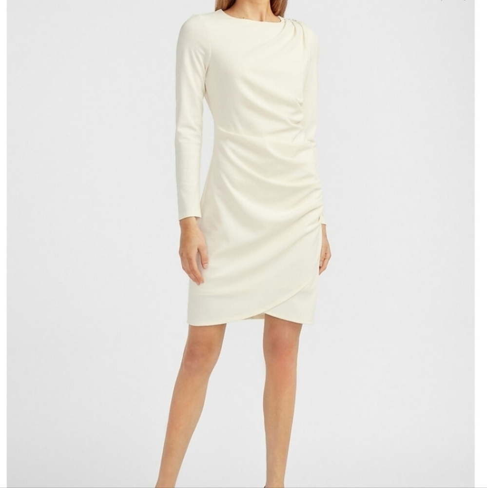 Express Embellished Button Shoulder Ruched Sheath Dress